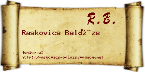 Raskovics Balázs névjegykártya